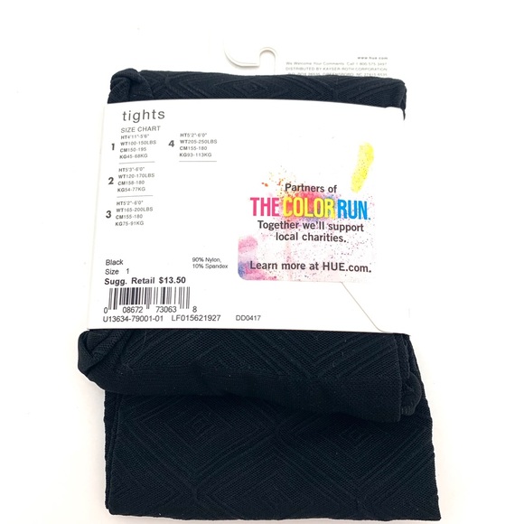 4/$25 Hue Black 3-D Diamond Tights NEW Small Sz 1 - Picture 3 of 3